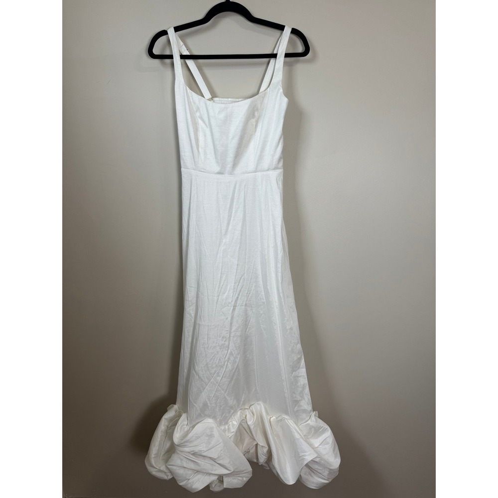 White Bubble Hem Maxi Dress Square Neck Smocked Back Bridal Formal Evening - Picture 2 of 6
